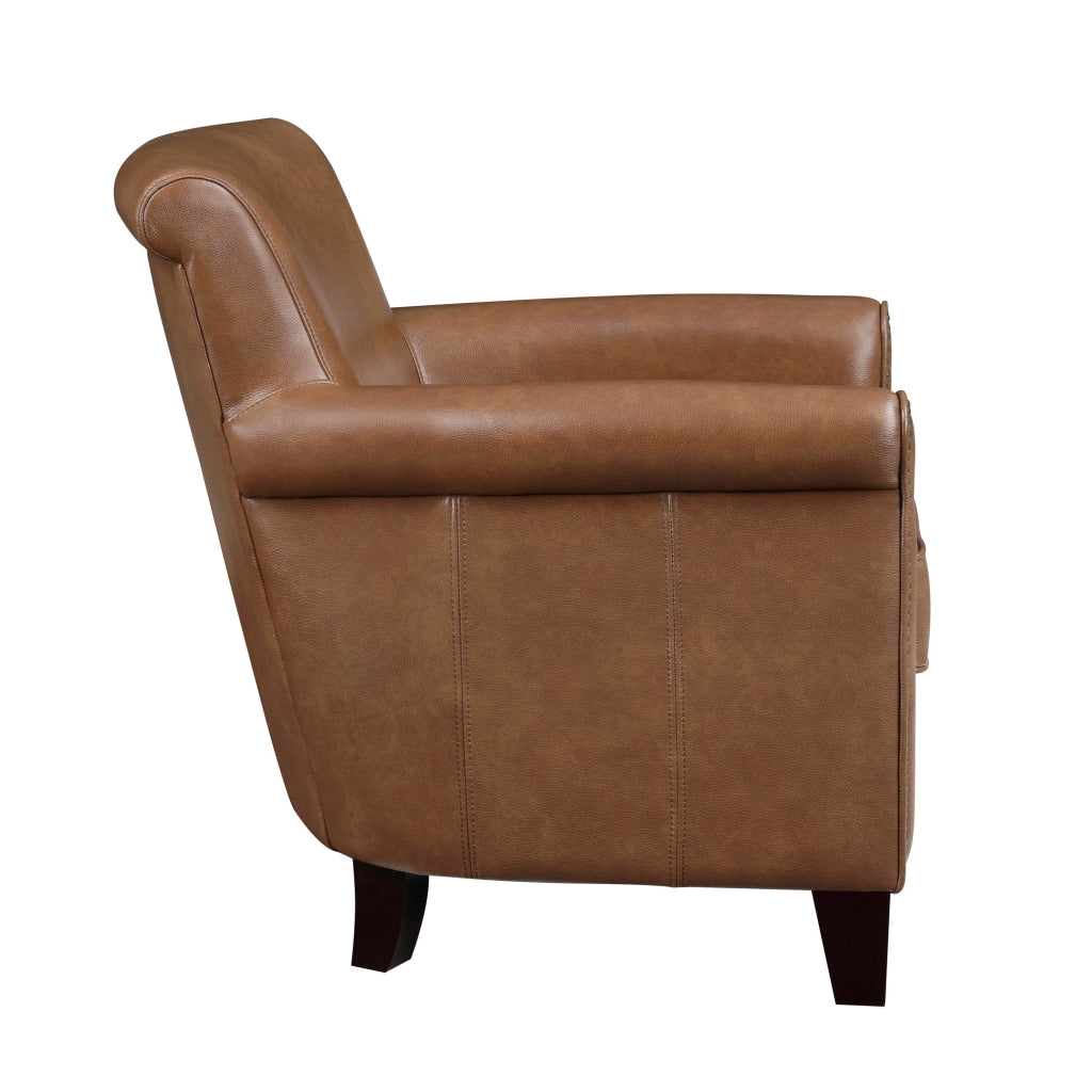 Tria 35 Inch Accent Chair Brown Top Grain and Split Leather Solid Wood By Casagear Home BM315515