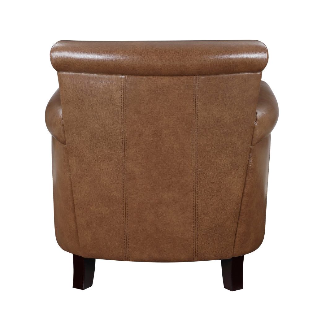 Tria 35 Inch Accent Chair Brown Top Grain and Split Leather Solid Wood By Casagear Home BM315515