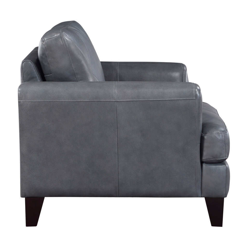 Lisa 38 Inch Accent Chair Gray Top Grain and Split Leather Solid Wood By Casagear Home BM315517