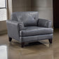 Lisa 38 Inch Accent Chair Gray Top Grain and Split Leather Solid Wood By Casagear Home BM315517