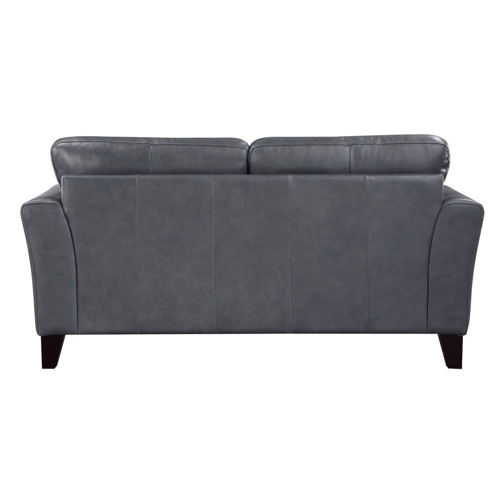 Lisa 71 Inch Loveseat Gray Top Grain and Split Leather Brown Solid Wood By Casagear Home BM315518