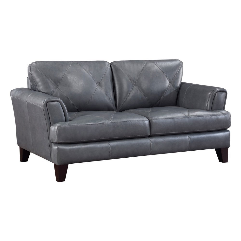 Lisa 71 Inch Loveseat, Gray Top Grain and Split Leather Brown Solid Wood By Casagear Home