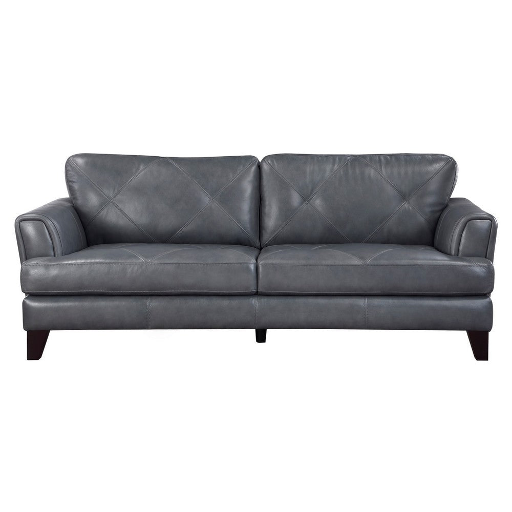 Lisa 88 Inch Sofa Gray Top Grain and Split Leather Brown Solid Wood By Casagear Home BM315519