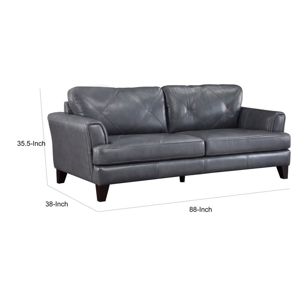 Lisa 88 Inch Sofa Gray Top Grain and Split Leather Brown Solid Wood By Casagear Home BM315519