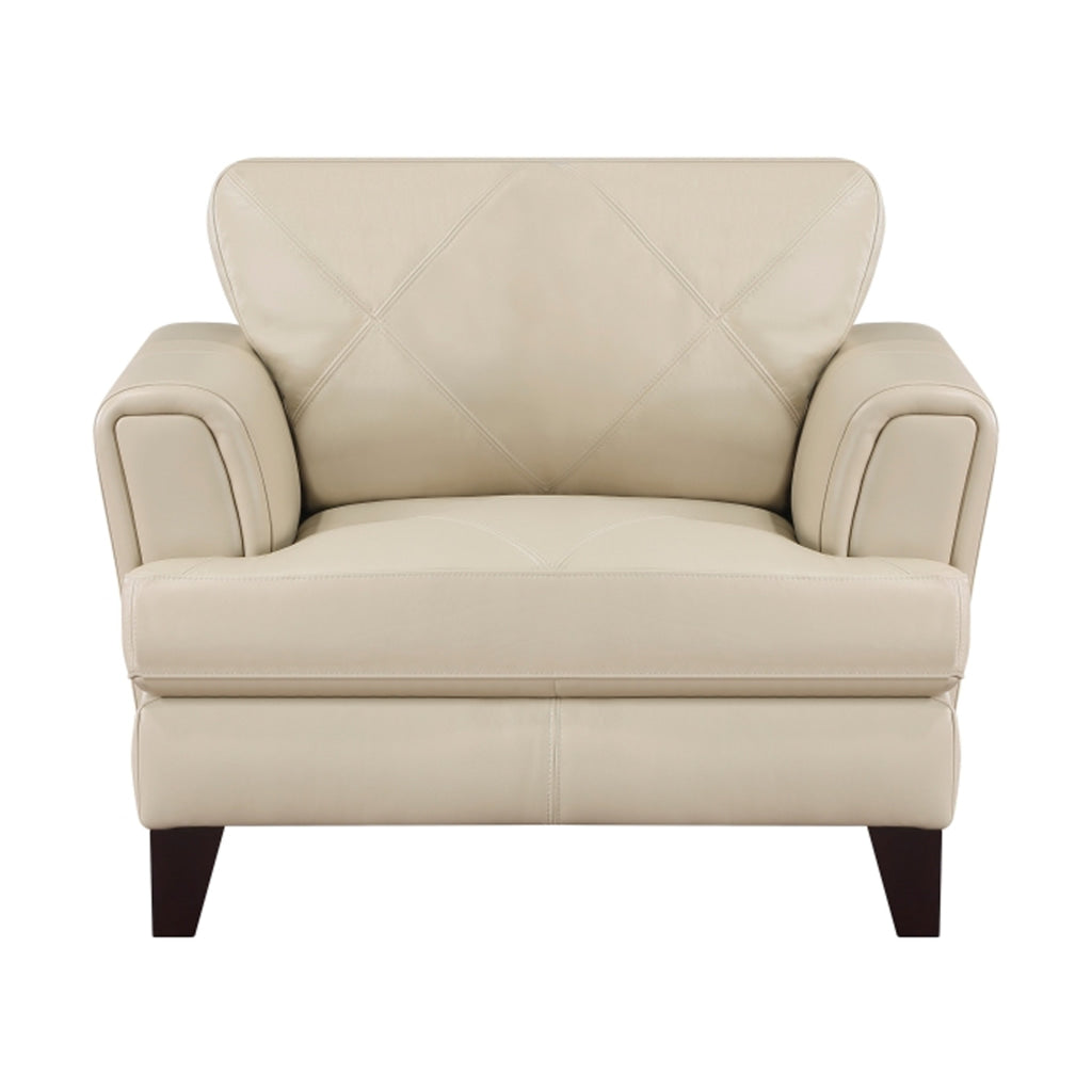 Lisa 38 Inch Accent Chair Cream Top Grain and Split Leather Solid Wood By Casagear Home BM315520