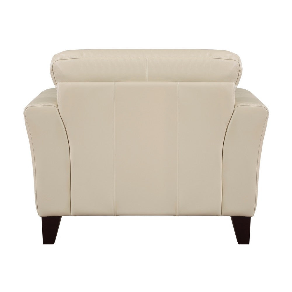 Lisa 38 Inch Accent Chair Cream Top Grain and Split Leather Solid Wood By Casagear Home BM315520