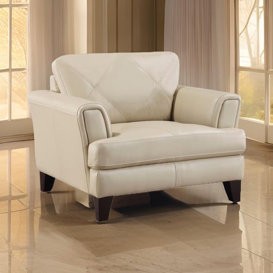 Lisa 38 Inch Accent Chair Cream Top Grain and Split Leather Solid Wood By Casagear Home BM315520