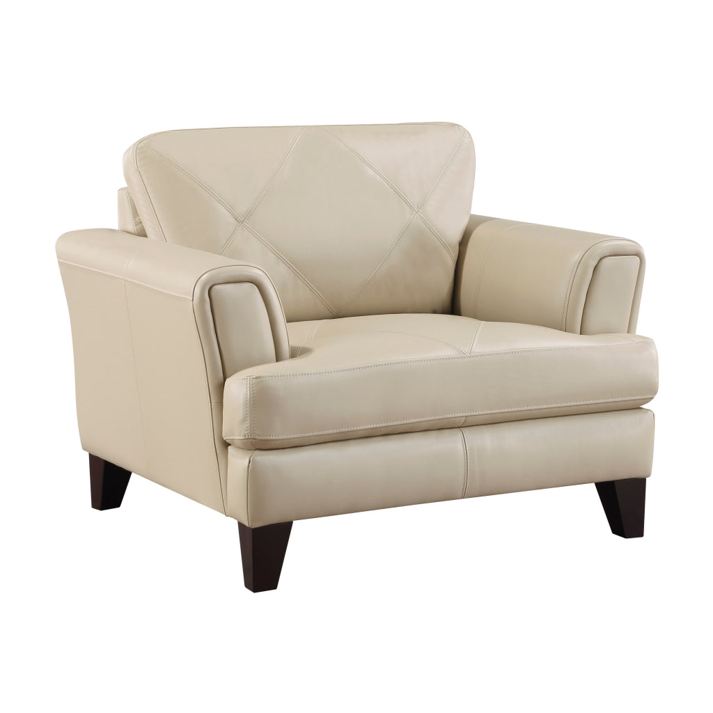 Lisa 38 Inch Accent Chair Cream Top Grain and Split Leather Solid Wood By Casagear Home BM315520