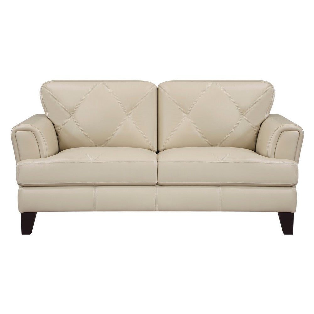 Lisa 71 Inch Loveseat Cream Top Grain and Split Leather Brown Solid Wood By Casagear Home BM315521