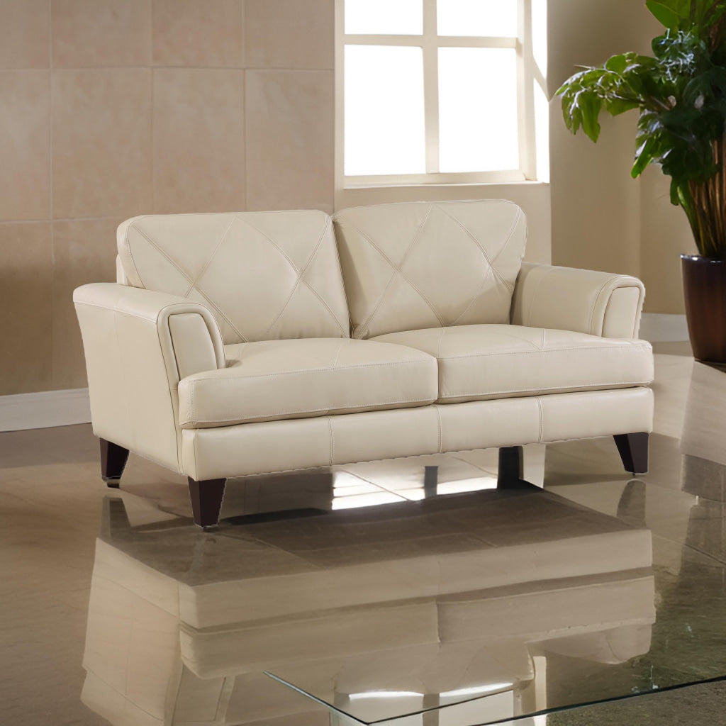 Lisa 71 Inch Loveseat Cream Top Grain and Split Leather Brown Solid Wood By Casagear Home BM315521