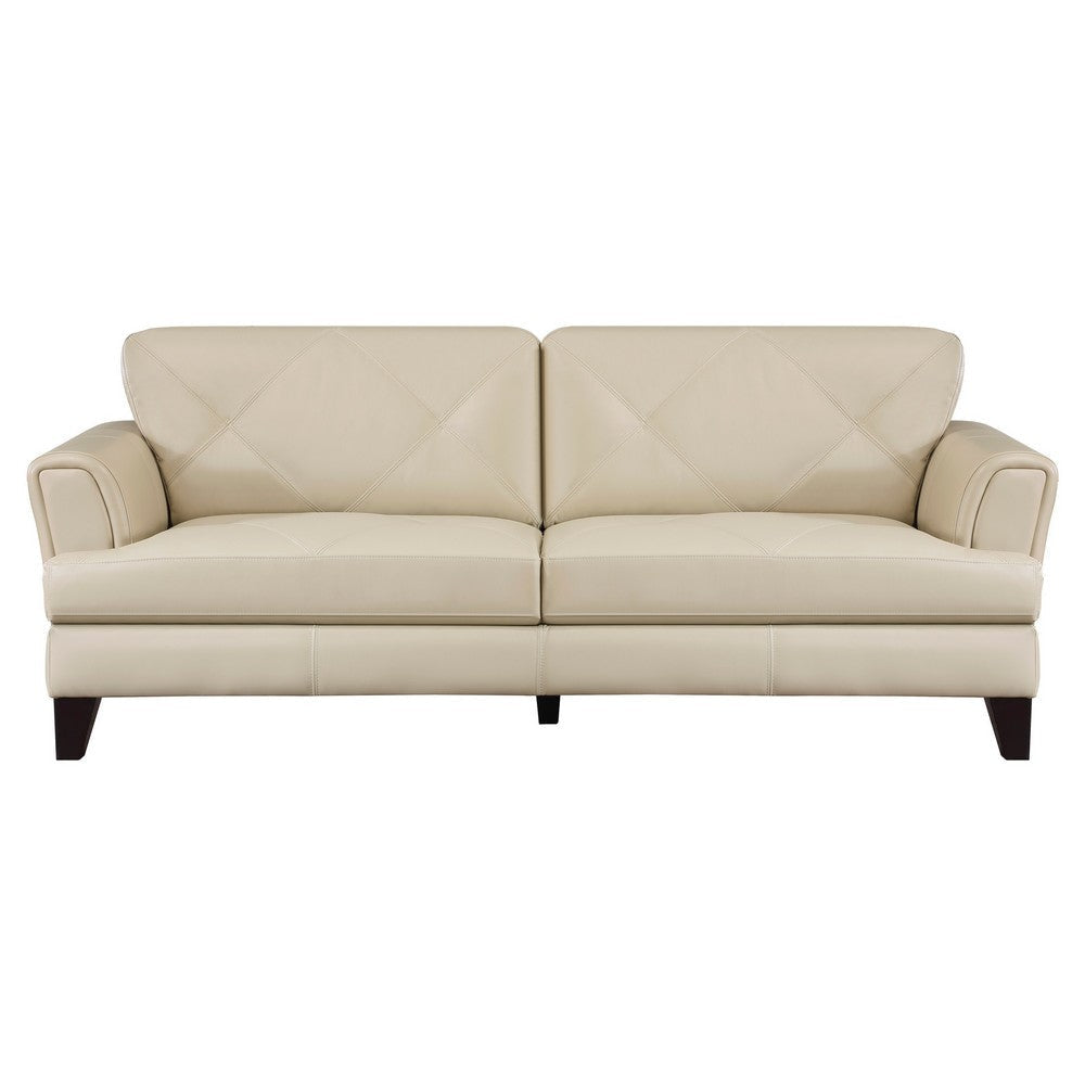 Lisa 88 Inch Sofa Cream Top Grain and Split Leather Brown Solid Wood By Casagear Home BM315522