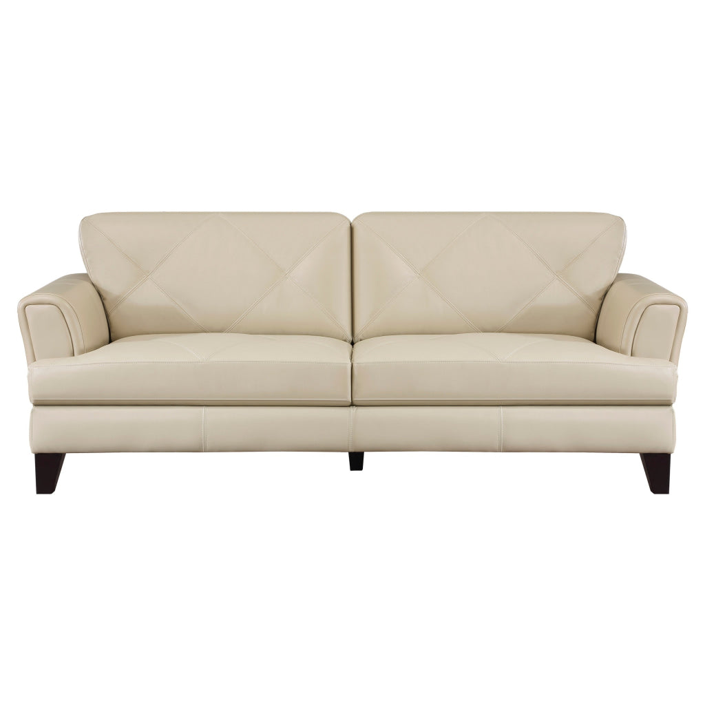 Lisa 88 Inch Sofa Cream Top Grain and Split Leather Brown Solid Wood By Casagear Home BM315522