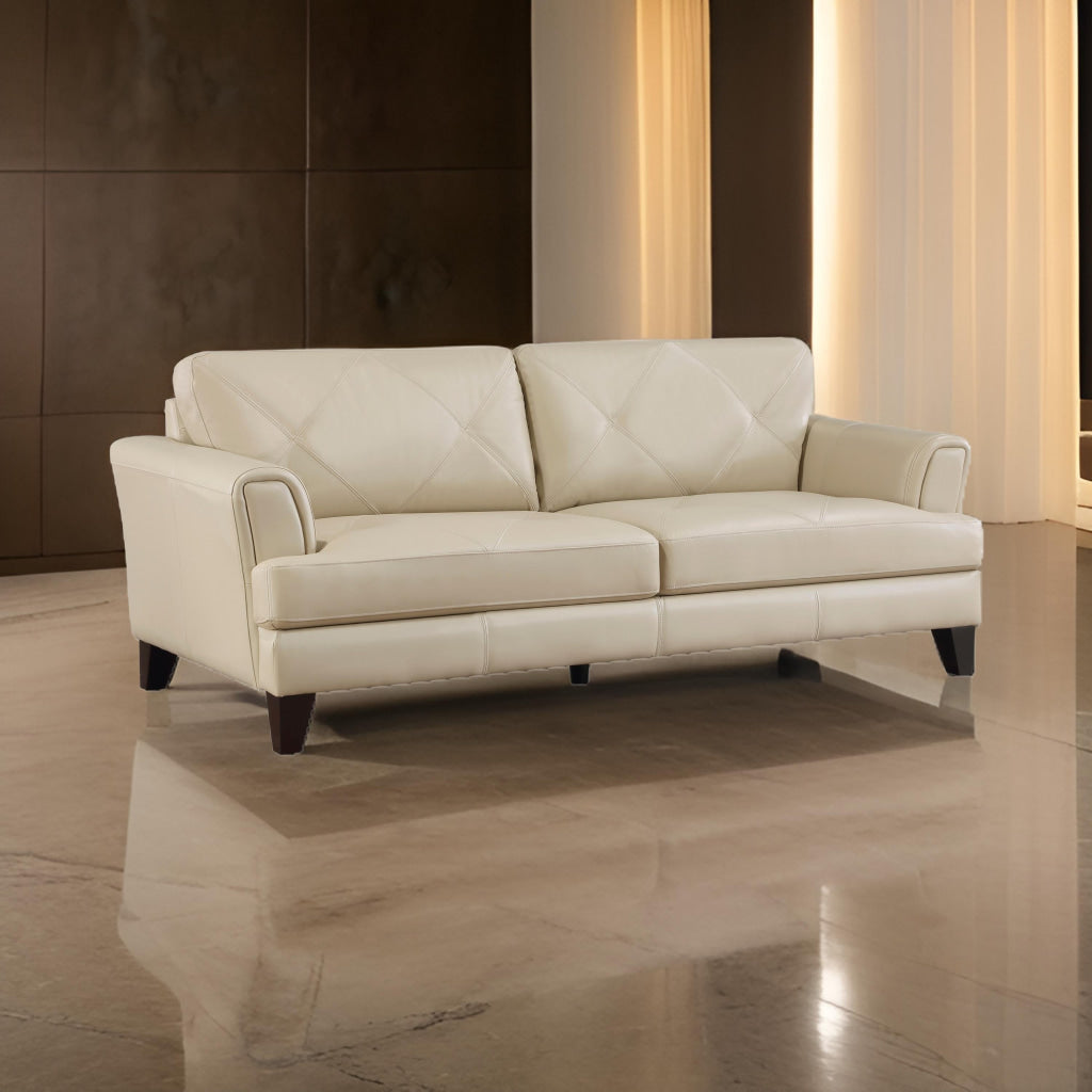 Lisa 88 Inch Sofa Cream Top Grain and Split Leather Brown Solid Wood By Casagear Home BM315522