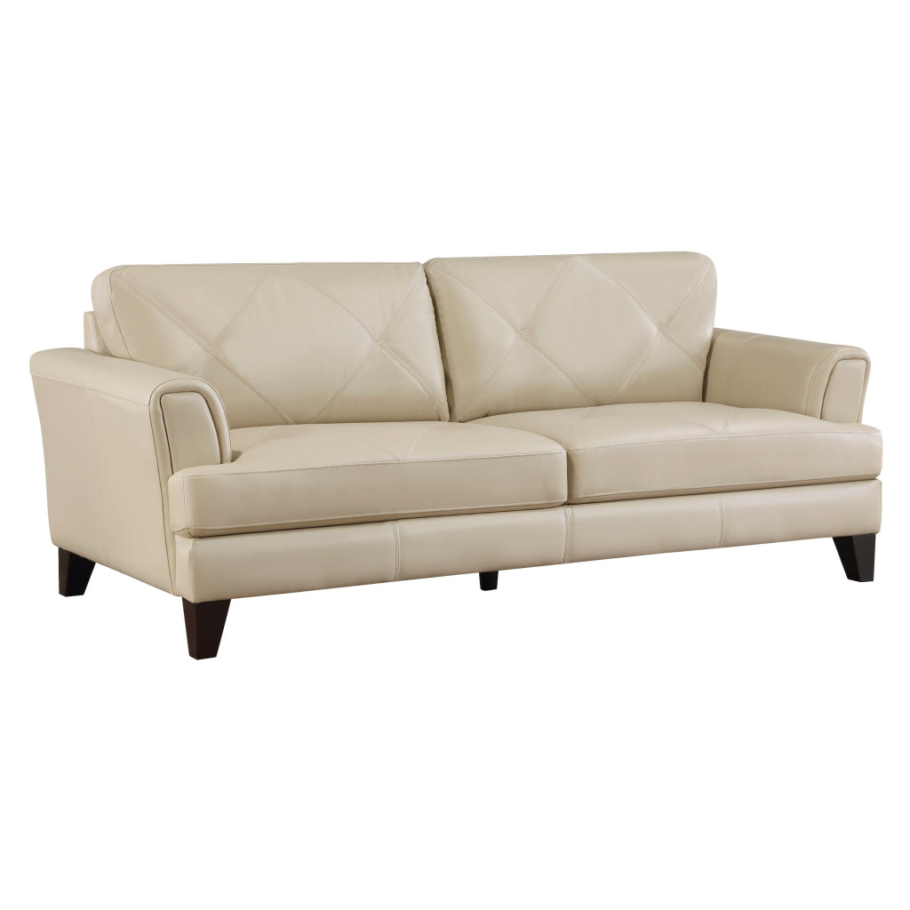 Lisa 88 Inch Sofa Cream Top Grain and Split Leather Brown Solid Wood By Casagear Home BM315522