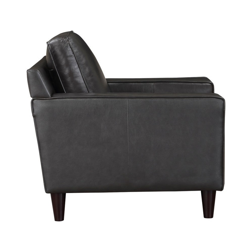 Richie 39 Inch Accent Chair Gray Top Grain and Faux Leather Solid Wood By Casagear Home BM315524