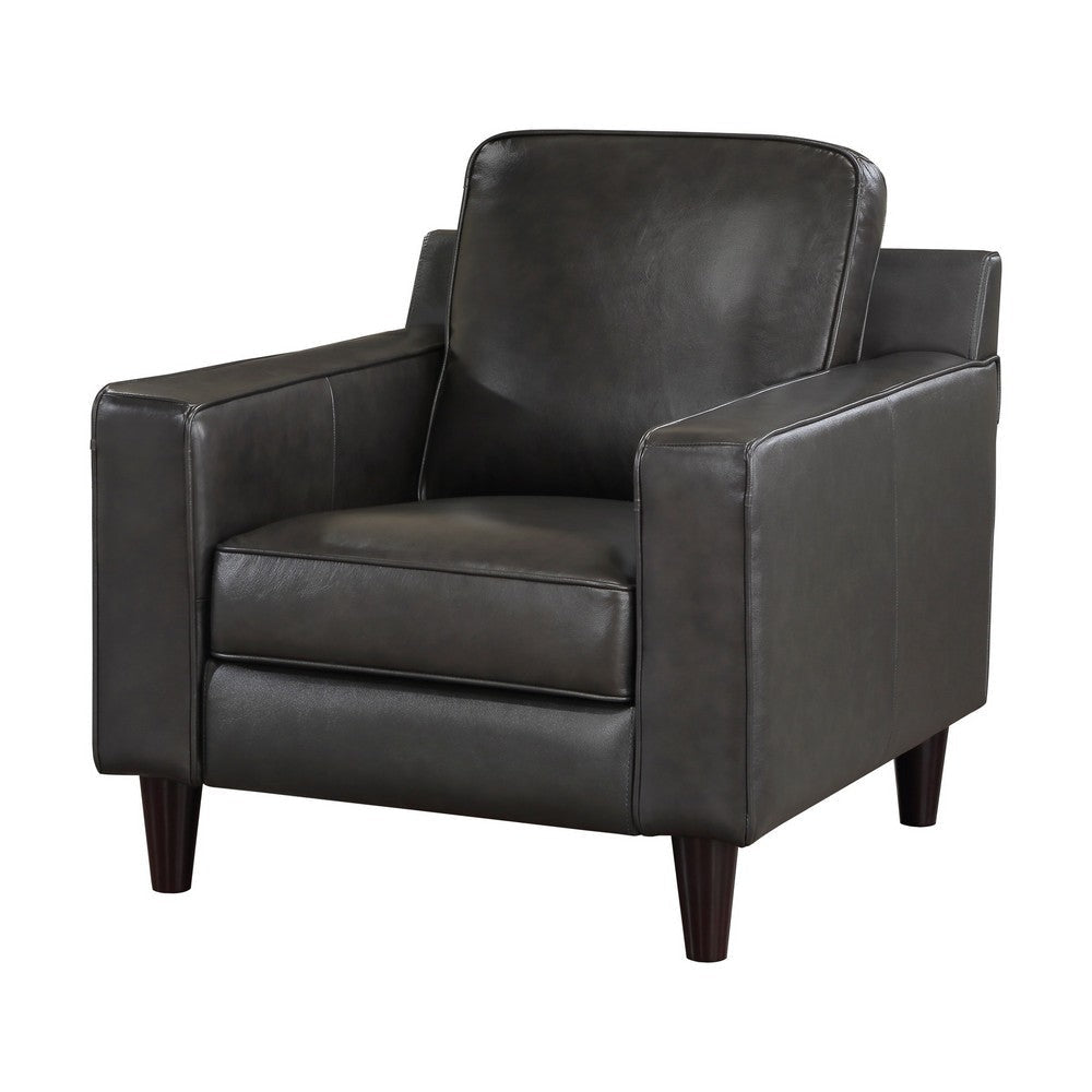 Richie 39 Inch Accent Chair Gray Top Grain and Faux Leather Solid Wood By Casagear Home BM315524