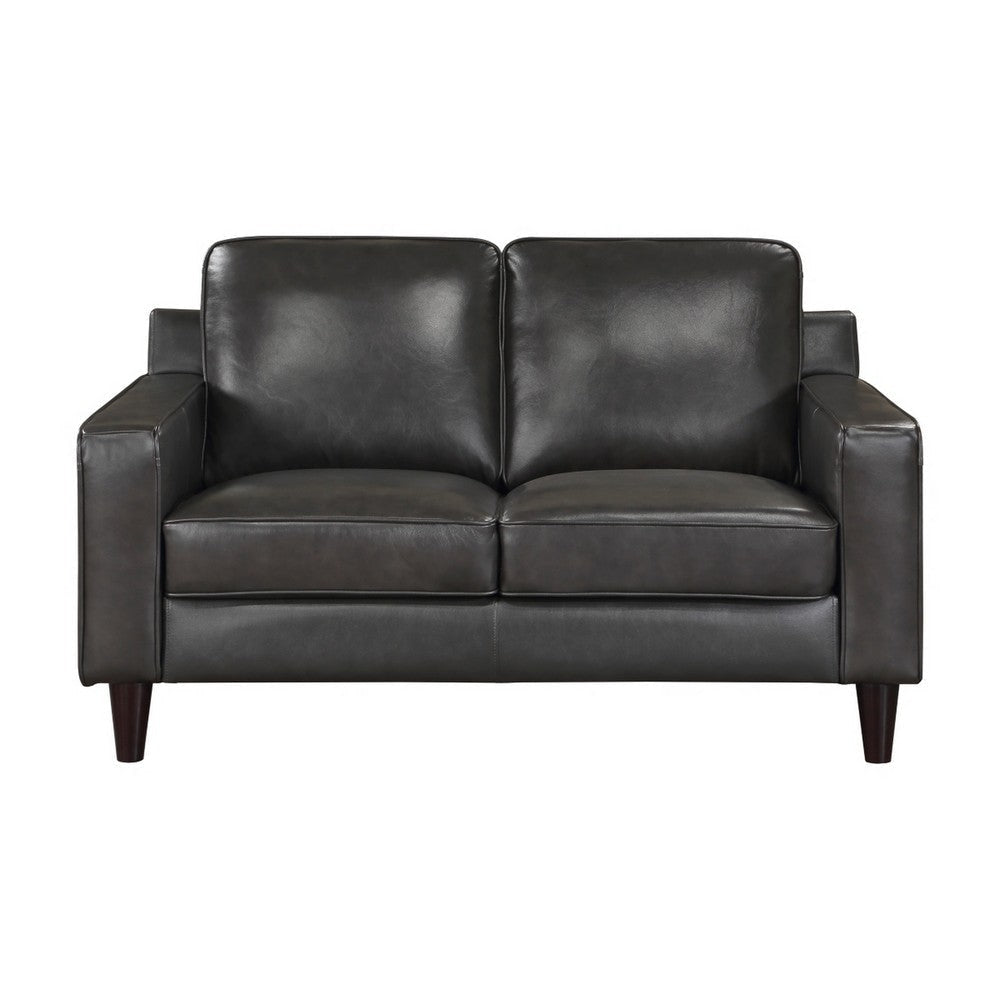 Richie 60 Inch Loveseat Gray Top Grain and Faux Leather Solid Wood By Casagear Home BM315525