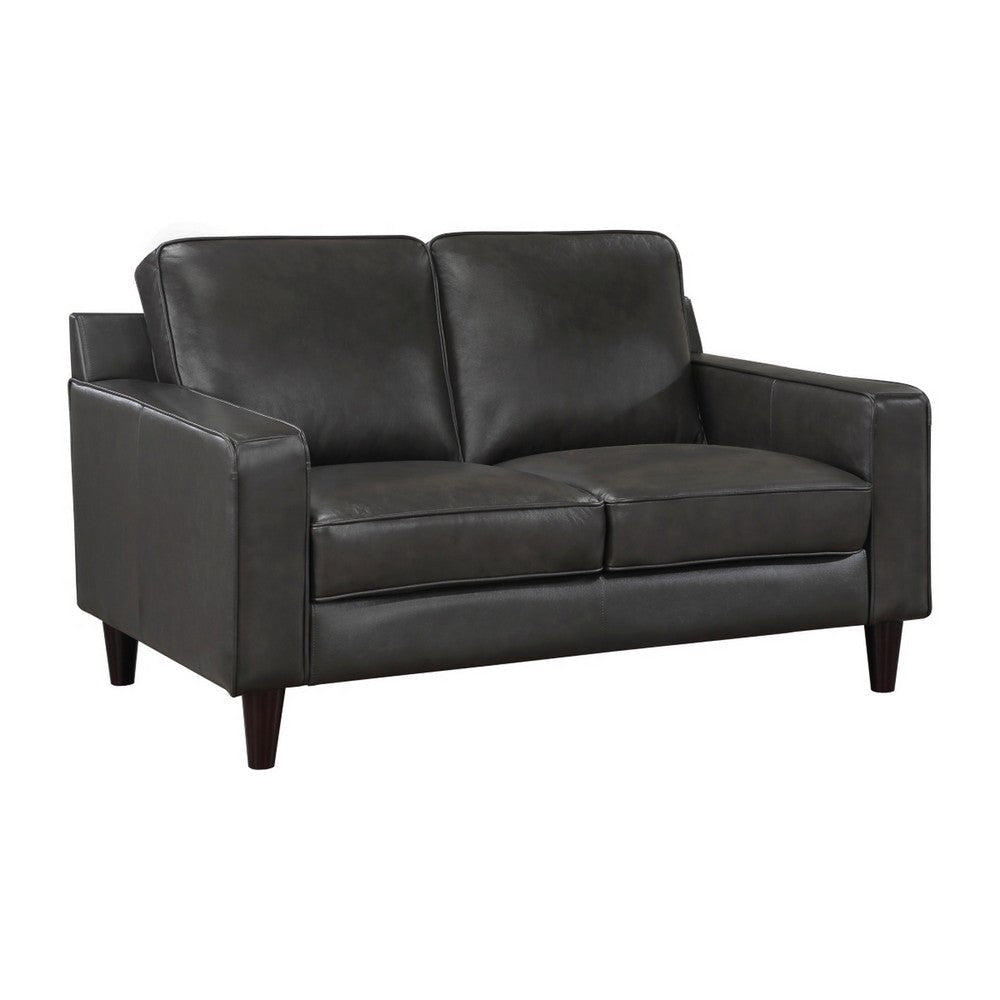 Richie 60 Inch Loveseat, Gray Top Grain and Faux Leather, Solid Wood By Casagear Home