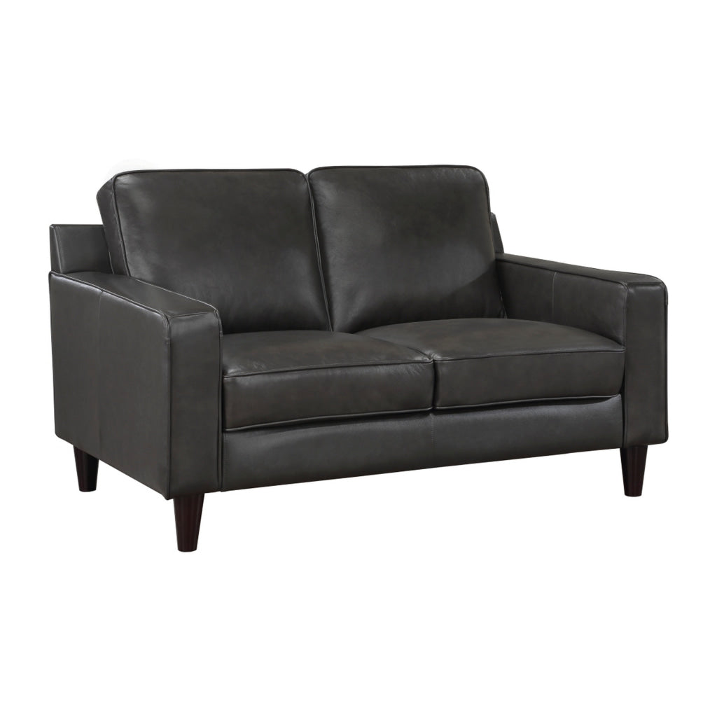 Richie 60 Inch Loveseat Gray Top Grain and Faux Leather Solid Wood By Casagear Home BM315525