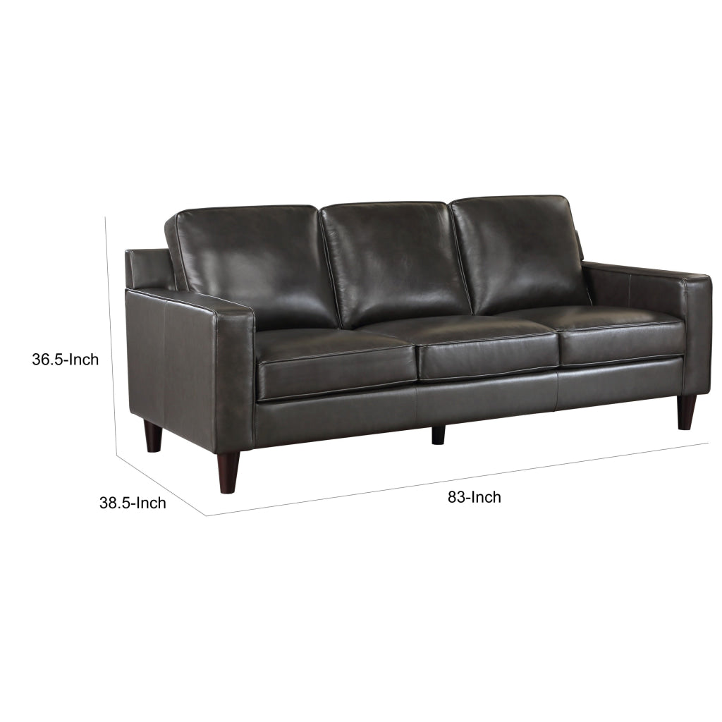 Richie 83 Inch Sofa Gray Top Grain and Faux Leather Brown Solid Wood By Casagear Home BM315526