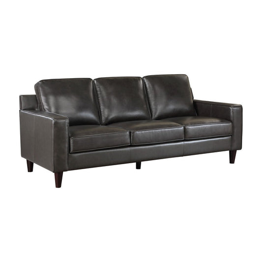 Richie 83 Inch Sofa, Gray Top Grain and Faux Leather, Brown Solid Wood By Casagear Home