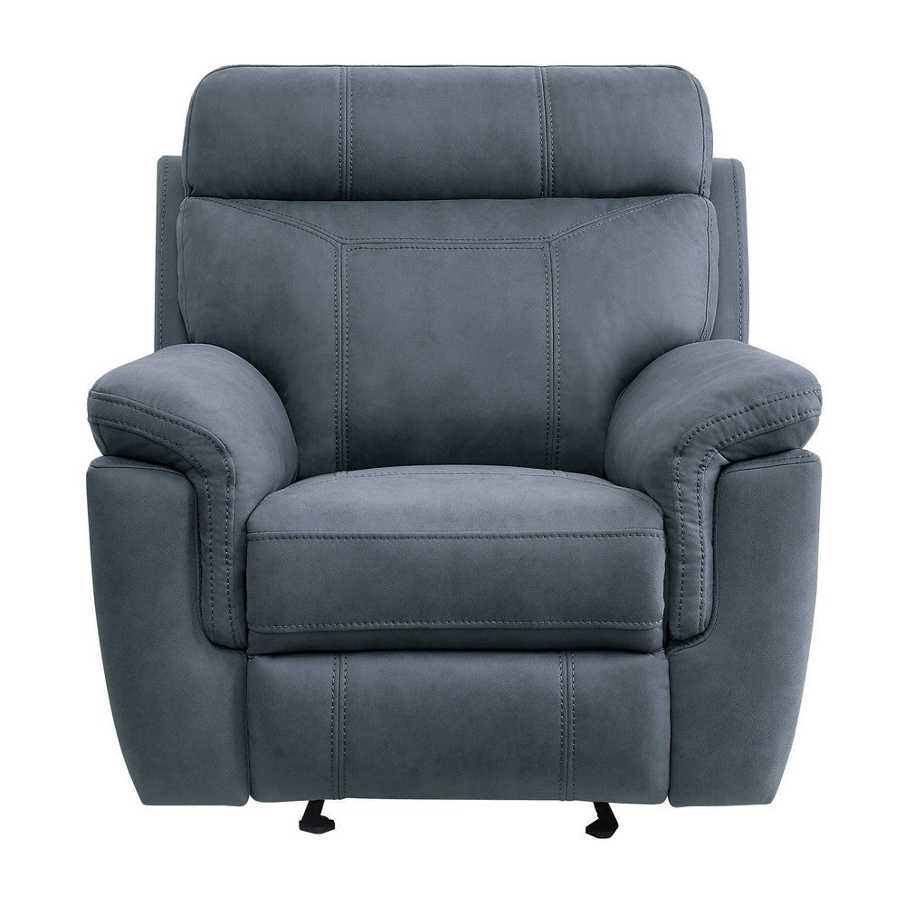 Clif 38 Inch Manual Glider Reclining Accent Chair Blue Microfiber Wood By Casagear Home BM315527