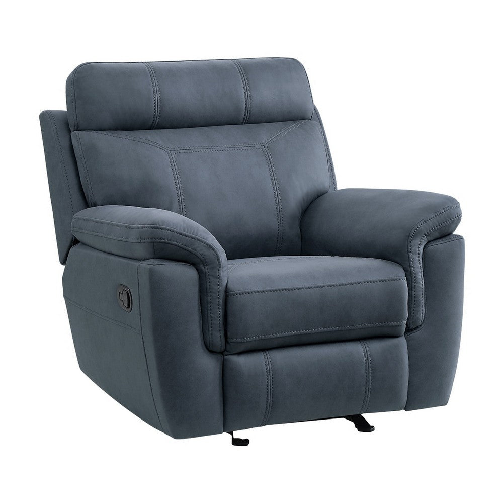 Clif 38 Inch Manual Glider Reclining Accent Chair Blue Microfiber Wood By Casagear Home BM315527