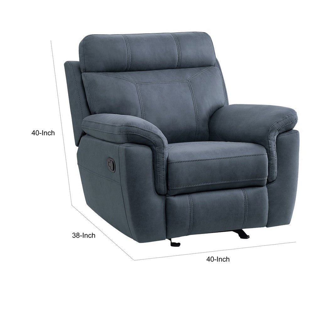 Clif 38 Inch Manual Glider Reclining Accent Chair Blue Microfiber Wood By Casagear Home BM315527