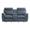 Clif 76 Inch Manual Glider Reclining Loveseat, Solid Wood, Blue Microfiber By Casagear Home