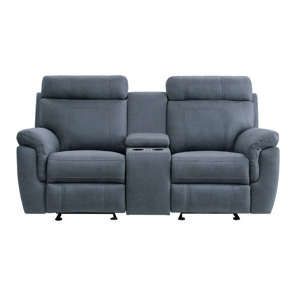 Clif 76 Inch Manual Glider Reclining Loveseat Solid Wood Blue Microfiber By Casagear Home BM315528