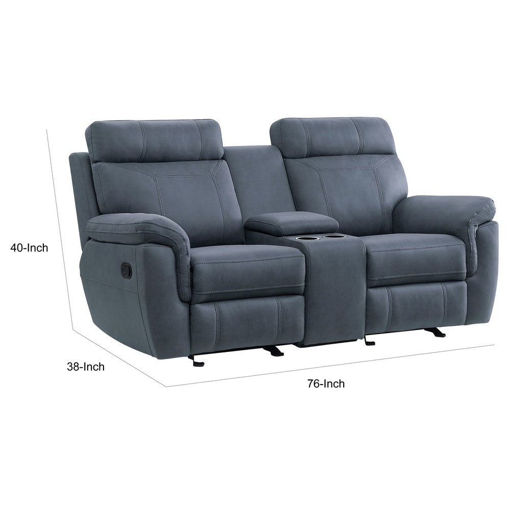 Clif 76 Inch Manual Glider Reclining Loveseat Solid Wood Blue Microfiber By Casagear Home BM315528