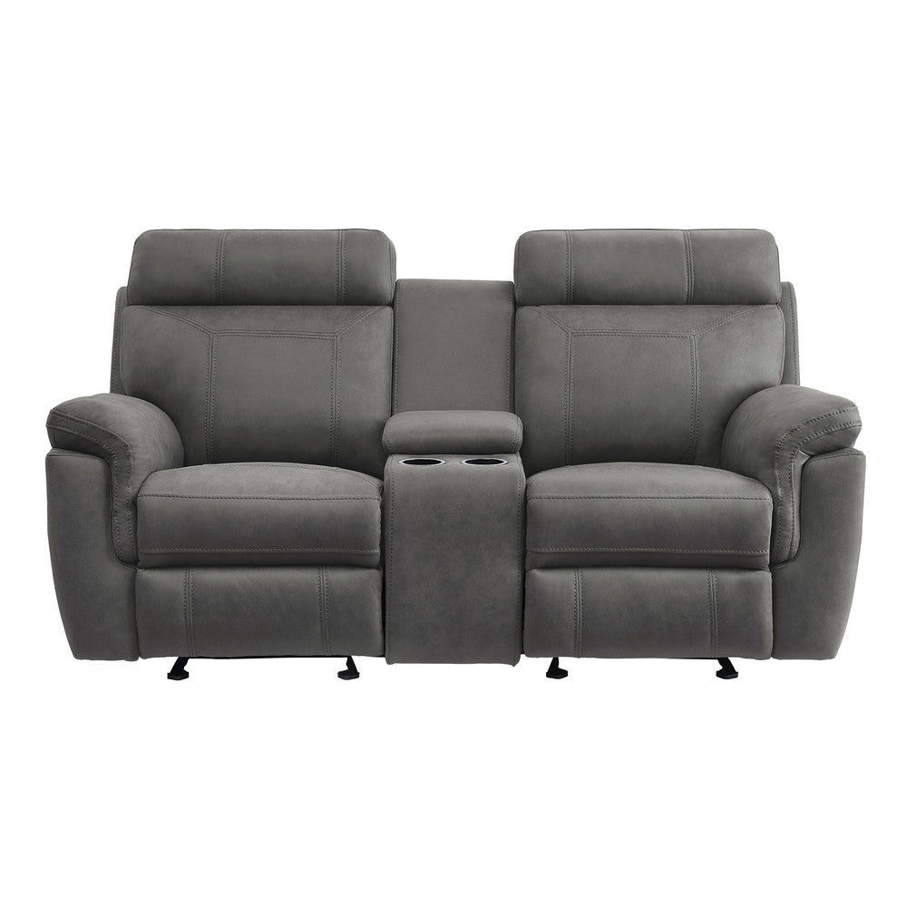 Clif 76 Inch Manual Glider Reclining Loveseat Solid Wood Gray Microfiber By Casagear Home BM315529