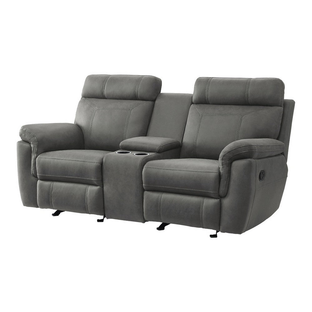 Clif 76 Inch Manual Glider Reclining Loveseat Solid Wood Gray Microfiber By Casagear Home BM315529