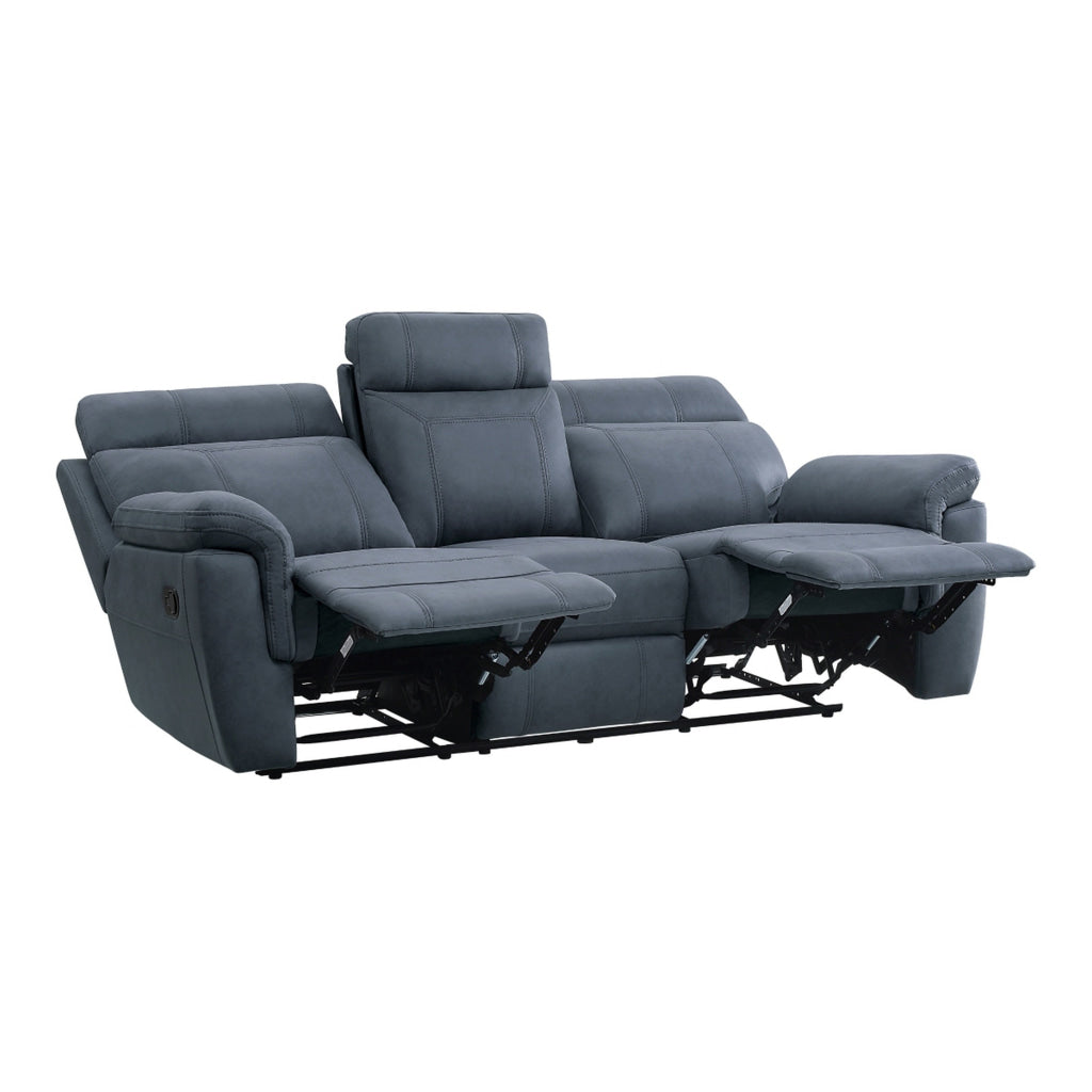 Cliff 85 Inch Manual Reclining Sofa Blue Microfiber Solid Wood Metal By Casagear Home BM315530