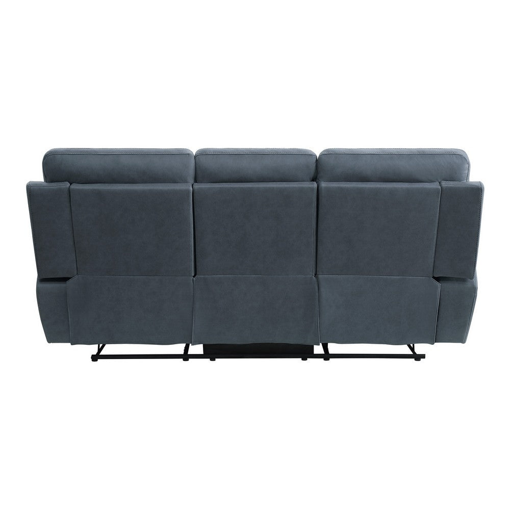 Cliff 85 Inch Manual Reclining Sofa Blue Microfiber Solid Wood Metal By Casagear Home BM315530