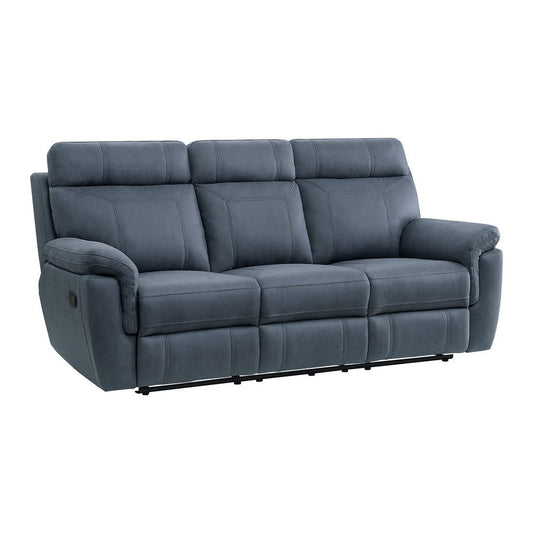 Cliff 85 Inch Manual Reclining Sofa, Blue Microfiber, Solid Wood, Metal By Casagear Home