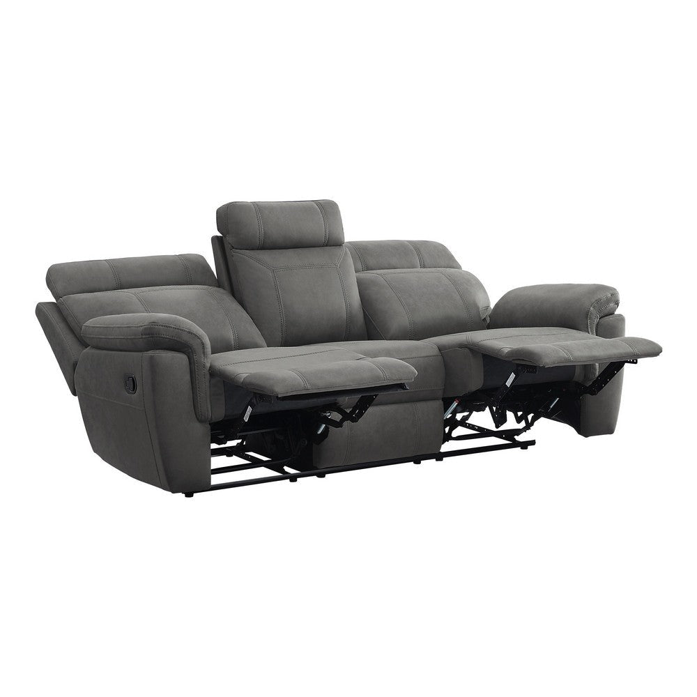 Cliff 84 Inch Manual Reclining Sofa Gray Microfiber Solid Wood Metal By Casagear Home BM315531