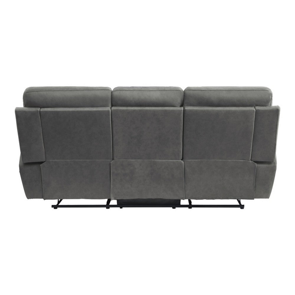 Cliff 84 Inch Manual Reclining Sofa Gray Microfiber Solid Wood Metal By Casagear Home BM315531