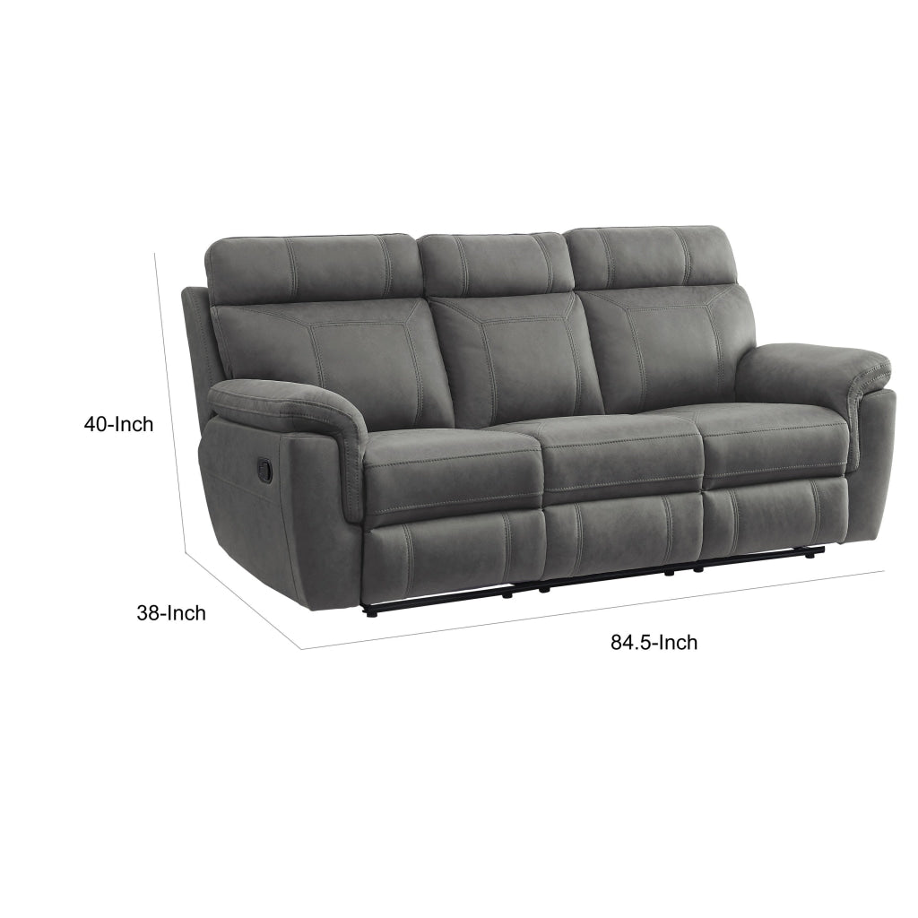 Cliff 84 Inch Manual Reclining Sofa Gray Microfiber Solid Wood Metal By Casagear Home BM315531