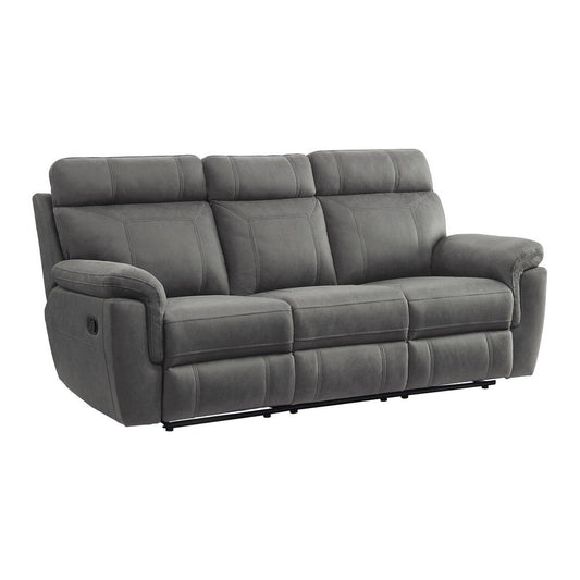 Cliff 84 Inch Manual Reclining Sofa, Gray Microfiber, Solid Wood, Metal By Casagear Home