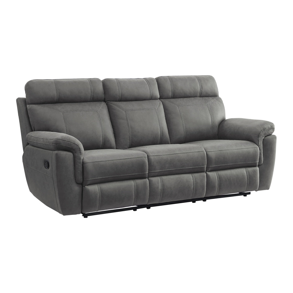 Cliff 84 Inch Manual Reclining Sofa Gray Microfiber Solid Wood Metal By Casagear Home BM315531