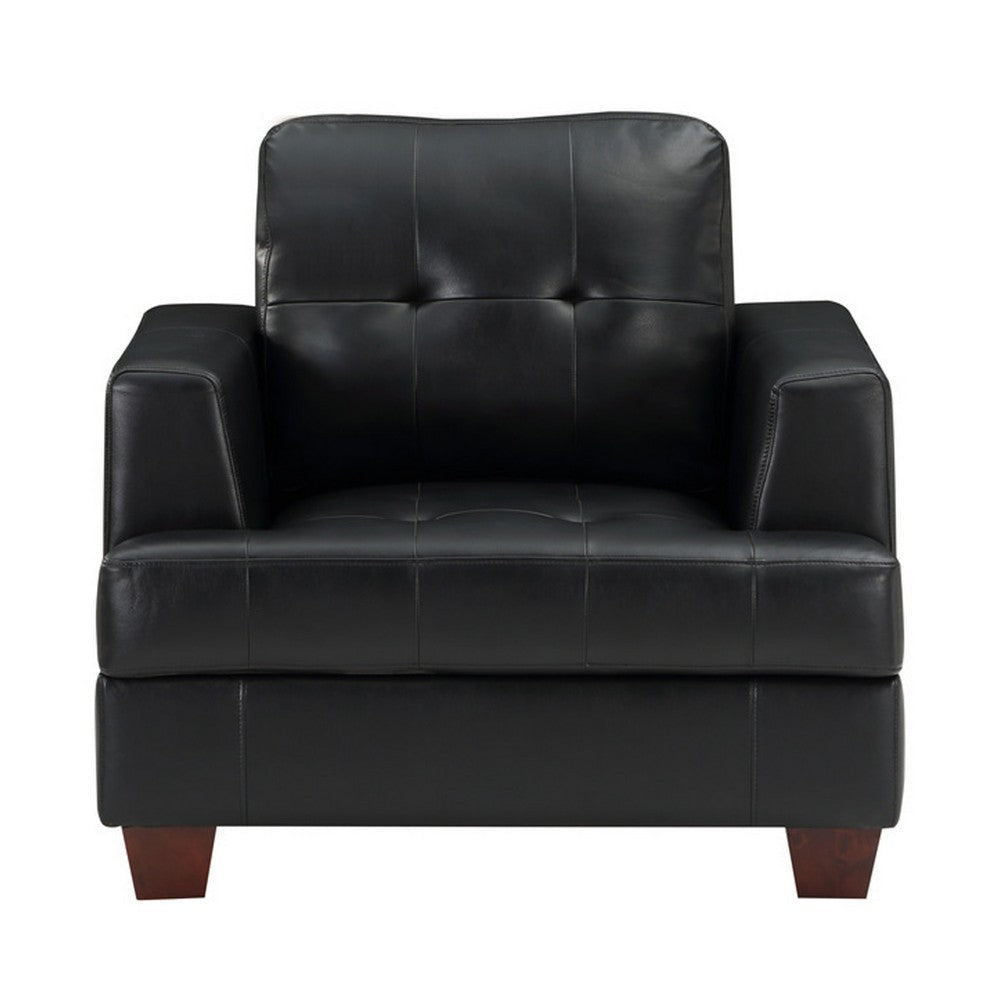 Sina 37 Inch Accent Chair Black Faux Leather Button Tufted Solid Wood By Casagear Home BM315532