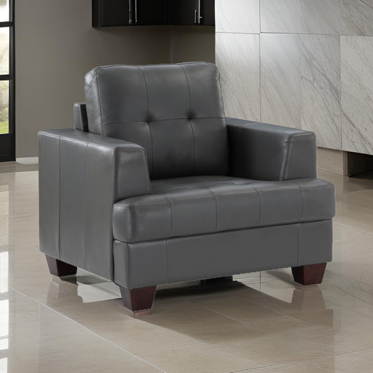 Sina 37 Inch Accent Chair Gray Faux Leather Button Tufted Solid Wood By Casagear Home BM315533