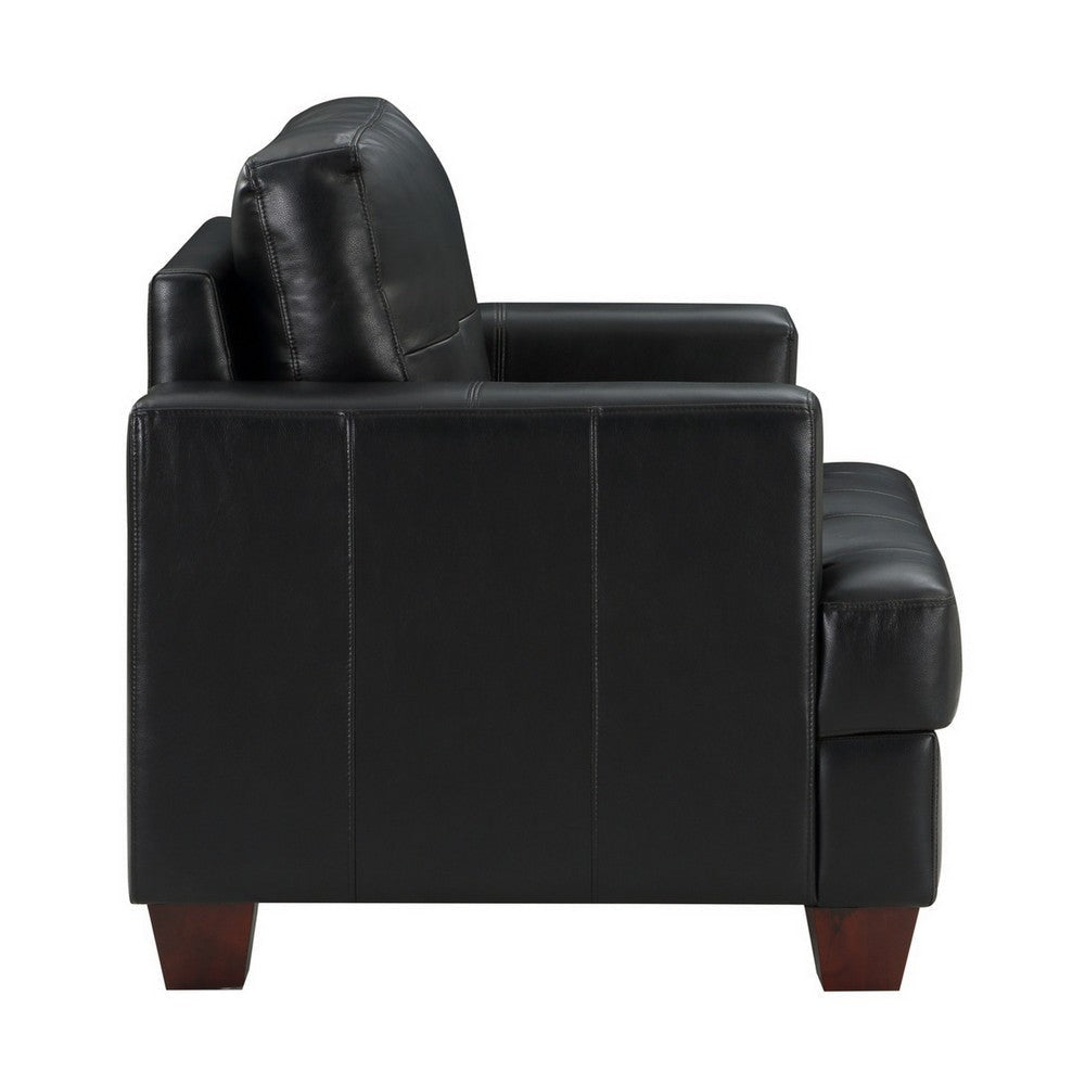 Sina 64 Inch Loveseat Button Tufted Black Faux Leather and Solid Wood By Casagear Home BM315534