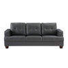 Sina 89 Inch Sofa Button Tufted Gray Faux Leather Dark Brown Solid Wood By Casagear Home BM315537