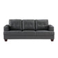 Sina 89 Inch Sofa Button Tufted Gray Faux Leather Dark Brown Solid Wood By Casagear Home BM315537