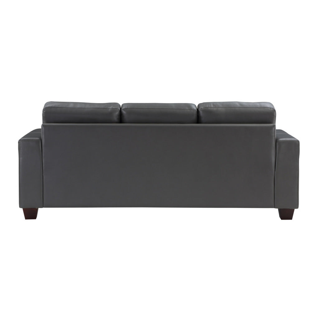 Sina 89 Inch Sofa Button Tufted Gray Faux Leather Dark Brown Solid Wood By Casagear Home BM315537