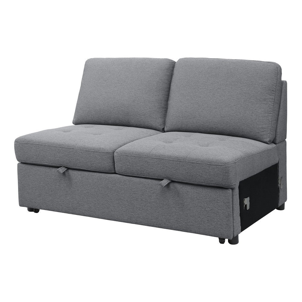 Mona 54 Inch Modular Armless Loveseat with Pull Out Bed Wheels Gray By Casagear Home BM315538