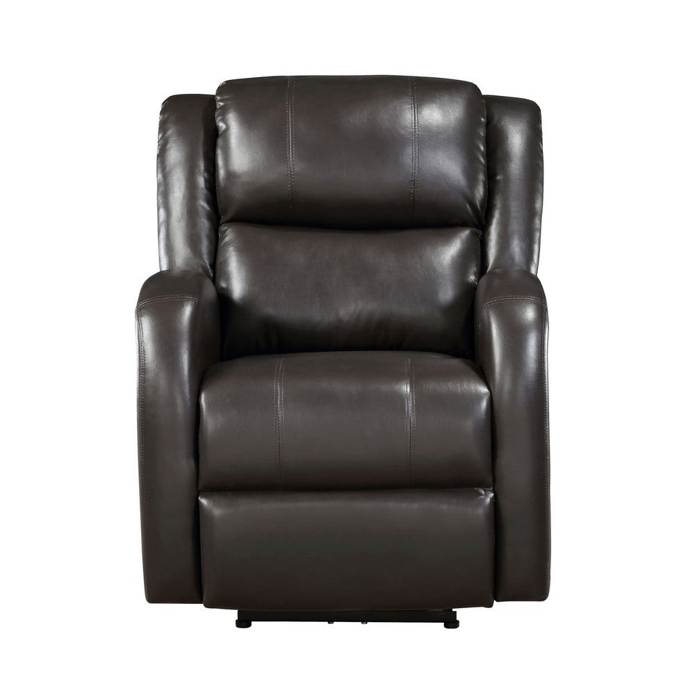 Karena 38 Inch Power Reclining Accent Chair Brown Faux Leather Solid Wood By Casagear Home BM315540