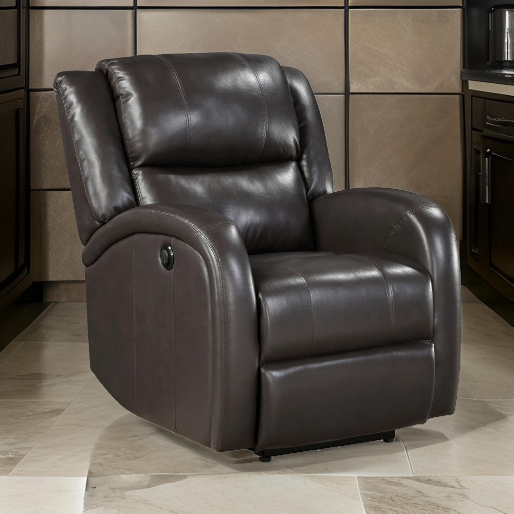 Karena 38 Inch Power Reclining Accent Chair Brown Faux Leather Solid Wood By Casagear Home BM315540